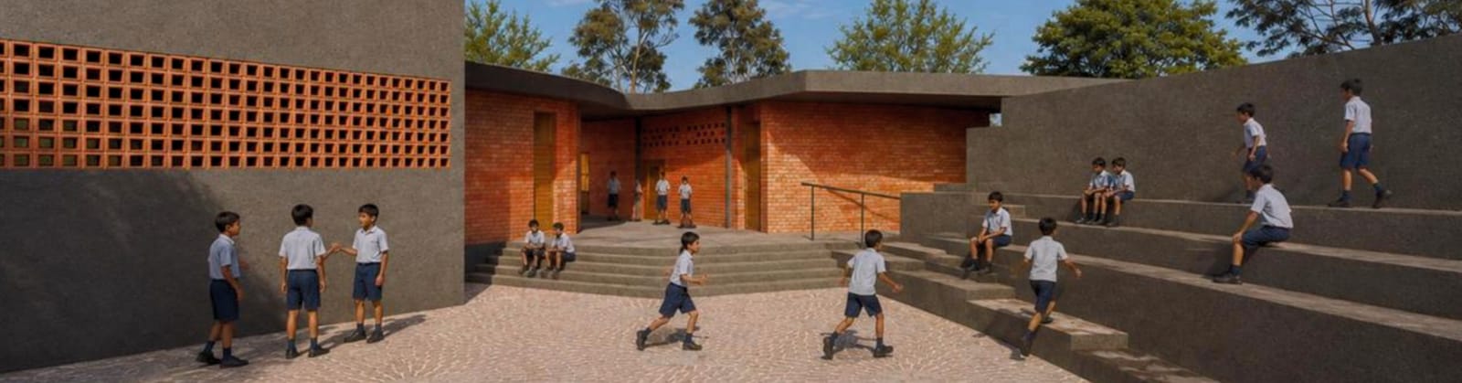 Open-air amphitheatre with students