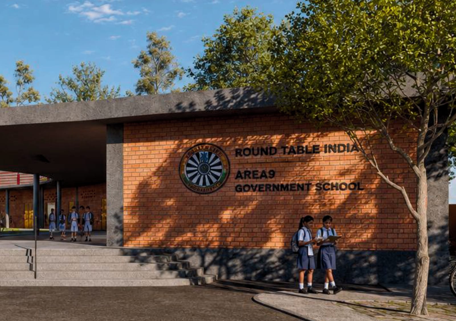 School entrance with Round Table India Area 9 Government School signage